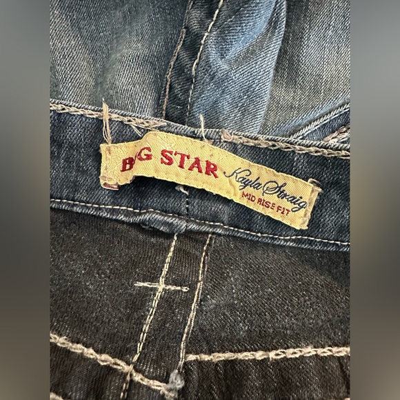 BIG STAR Long Kayla Straight Leg Denim Jeans Embellished Dark Wash Mid Rise - Picture 8 of 10